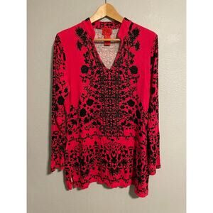 Christina Womens Tunic Large Red Black Floral Studded Stretch Fairy Whimsigoth